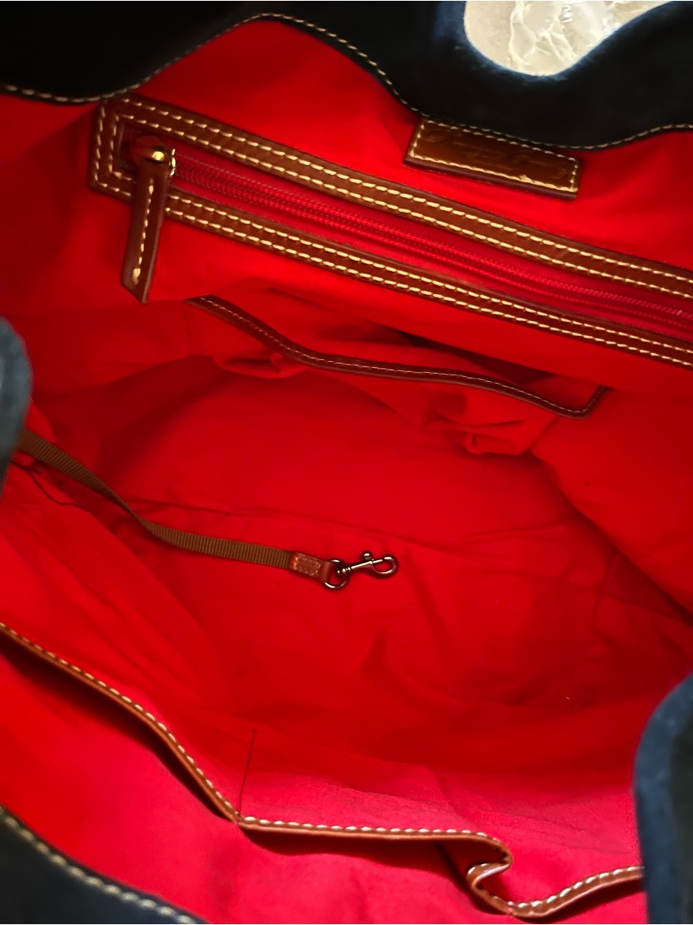 Dooney & Bourke Blue Suede Shoulder Bag with Brown Leather Trim - Picture 12 of 16